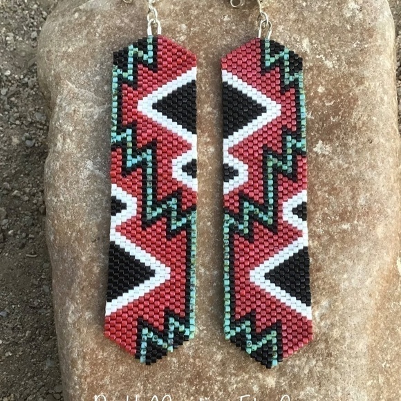 Aztec Beaded Earrings, New, Handmade By Me - Picture 3 of 5